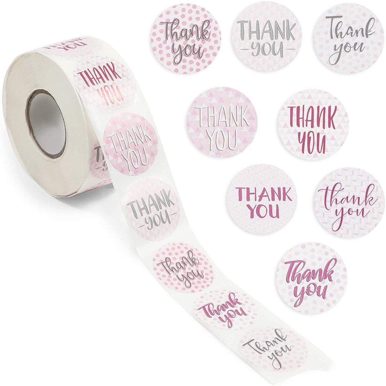 Pink Thank You Sticker Roll, Round Labels (1.5 Inches, 1000 Pack)